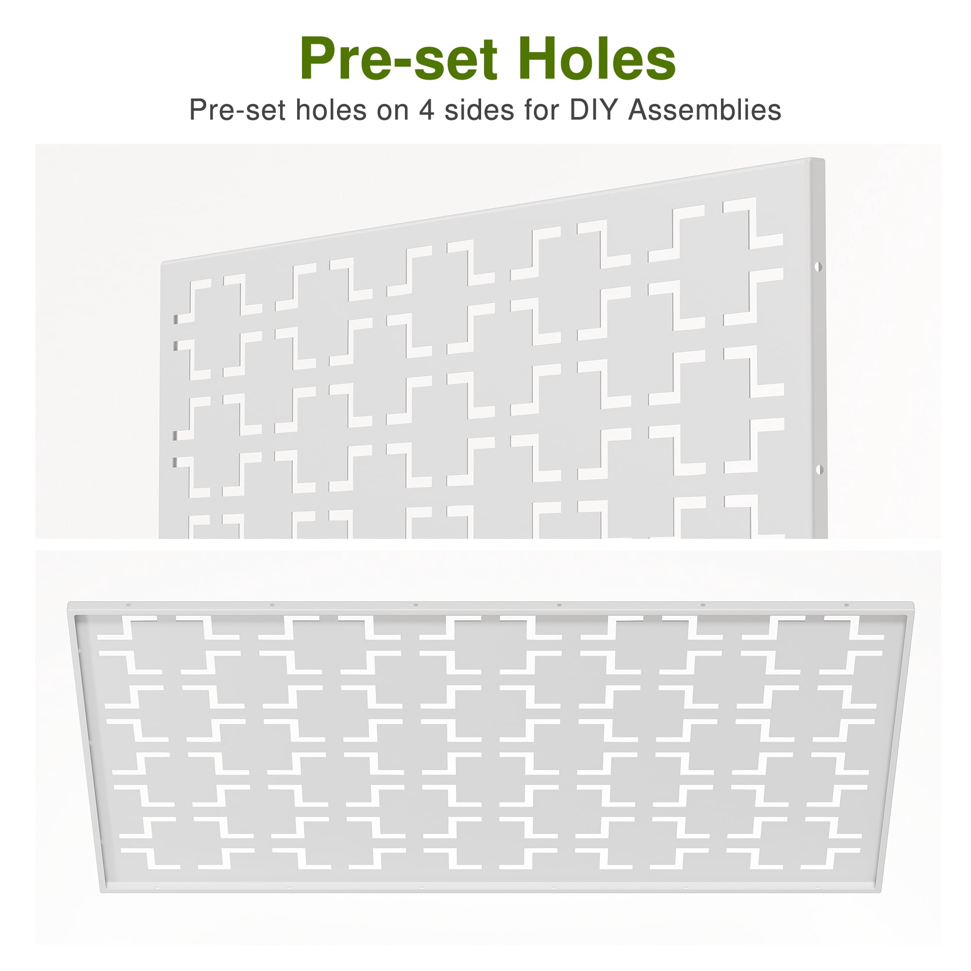 MAYEERTY 72×47" Outdoor White Metal Privacy Panel Screen for Backyard & Garden, Geometric Square Pattern