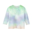 thumbnail image 3 of miqiqism Girls Tops Casual Tie Dye Tee Shirt 3/4 Sleeves Tshirts Kids Fashion Loose Round Neck Soft Blouse Trendy Tunic Outfits Spring Going Out Clothing,01_Multicolor,Size 11 Years, 3 of 4