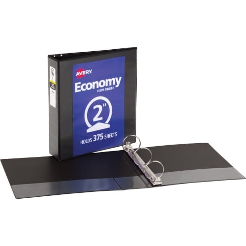 Avery Economy View Binder - without Merchandising 2' Binder Capacity - Letter - 8 1/2' x 11' Sheet Size - 375 Sheet Capacity - 3 x Round Ring Fastener(s) - 2 Internal Pocket(s) - Vinyl - Black - 1.3