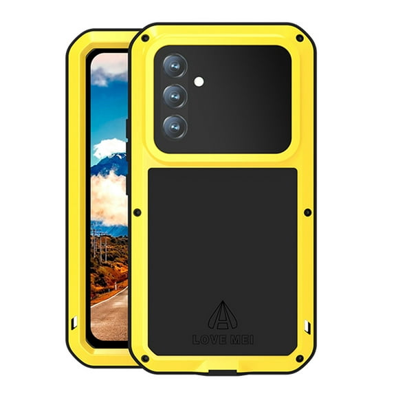 Military Rugged Case for Samsung Galaxy A54 5G, with Tempered Glass Screen Protector, Shockproof Dustproof Scratch Proof Hybrid Metal and Silicone Gel Heavy Duty Full Body Cover,Yellow