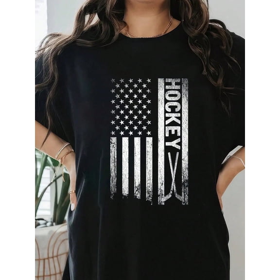 USA Hockey American Flag Distressed Graphic T-Shirt Patriotic Sports Tee for Men and Women