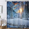 thumbnail image 3 of Winter Christmas Shower Curtain, Spectacular Sunset Over Winter Forest Lake Shower Curtains for Bathroom, Fabric Surreal Winter Scenery Shower Curtain Bathroom Accessories 12PCS Hooks, 69X70IN, 3 of 5