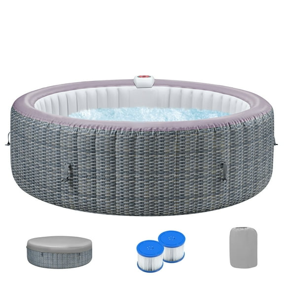 4-6 Person Inflatable Hot Tub with 130 Bubble Jets, Round Home Spa