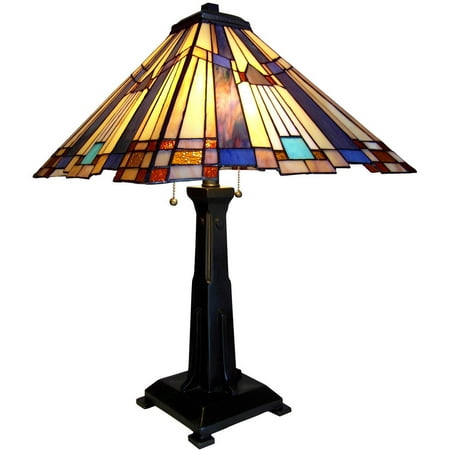Chloe Lighting Flare Tiffany-Style 2-Light Mission Table Lamp with 15" Shade