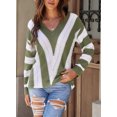 thumbnail image 3 of HOTAPEI V Neck Sweaters for Women Color Block Striped Knitted Sweater Long Sleeve Pullover Sweaters Knit Tops, 3 of 7
