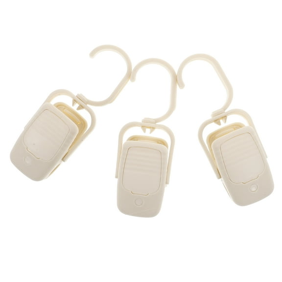 3Pcs Plastic Swivel Hooks Curtain Clips Clothes Pins for Hats Pants Towels Socks Beige Home Laundry Beach Towel Clips