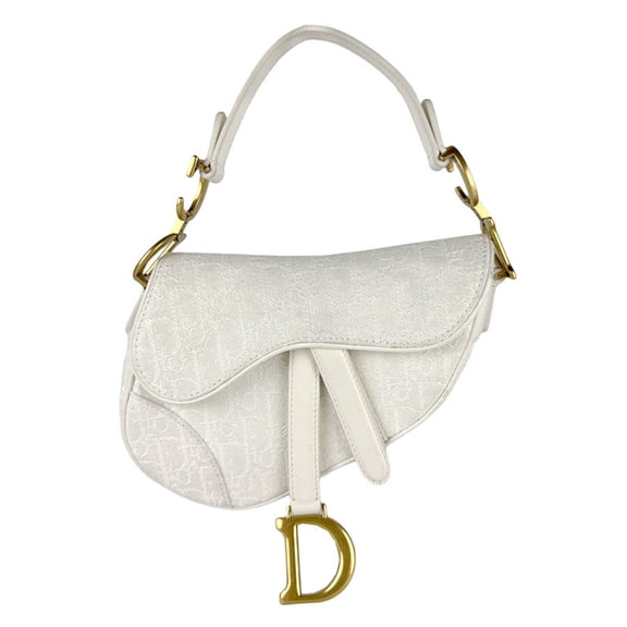 Pre-Owned Christian Dior Saddle Handbag in Canvas/Leather, White, Women's, Z8031