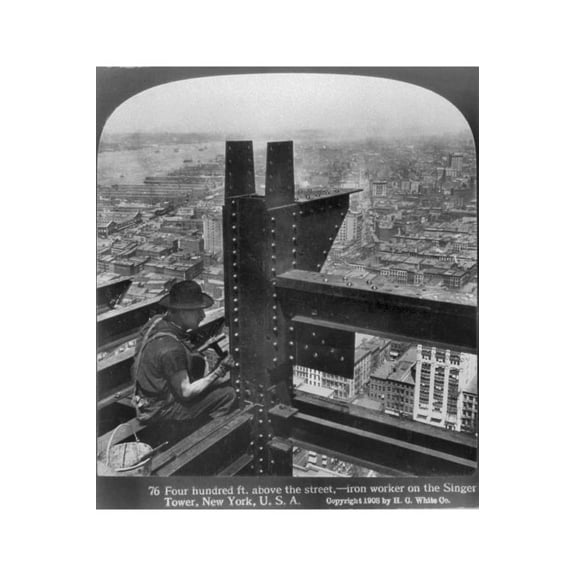 8x12 Photo-Iron Worker,Singer Tower,New York,NY,400 feet above street,c1908,Cityscape
