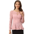 thumbnail image 1 of Blusa de encaje floral elegante de manga larga con cuello redondo para mujer Rosa XL, 1 of 6