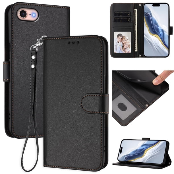 Funda Cartera GANGXUN para iPhone 6/7/8 – Cierre Magnético, Protección RFID, Correa Desmontable, Compatible con Carga Inalámbrica