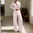 thumbnail image 2 of vdgthytj 2 Piece Sets for Women Long Sleeve V-Neck Wrap Waist Crop Tops Drawstring Wide Leg Pants Fall Casual Going out Outfits, 2 of 5