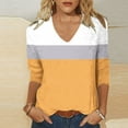 thumbnail image 2 of Timegard Tops for Women Trendy 3/4 Sleeve V Neck Color Block Drop Shoulder Casual Loose Comfy Blouse, 2 of 7