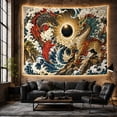 thumbnail image 6 of Koi and Dragon in Eclipse Over Crashing Waves, Mystical Illustration for Fantasy Art Lovers, Asian Inspired Wall Decor, Housewarming Gift, Tapestry Wall Hanging for Bedroom and Living Room, 6 of 7