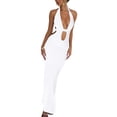 thumbnail image 4 of Caoirhny Women Long Bodycon Dress Solid Color Tie-Up Halter Neck Deep V-Neck Sleeveless Cocktail Dress Summer Party Club Backless Dress, 4 of 8