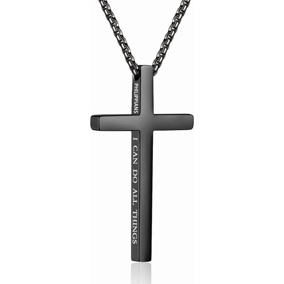 Cross Necklace for Men, Silver Black Gold Stainless Steel Pendant Chain Necklace Jewelry Gifts Box 16-30 Inches