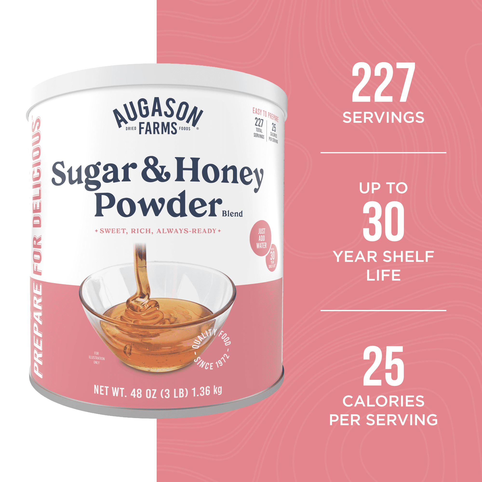 (3 pack) Augason Farms Sugar and Honey Powder Mix Can Emergency Food Supply, 227 Servings, 30 Year Shelf Life - Dry Honey and Sugar Powder Blend Sweetener for Baking and Cooking
