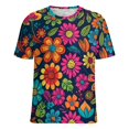 thumbnail image 5 of Nostalgic Vintage Floral Womens Tops Women's Fashion Casual Short Sleeve Flower Print Round Neck Pullover Top Blouse, 5 of 6