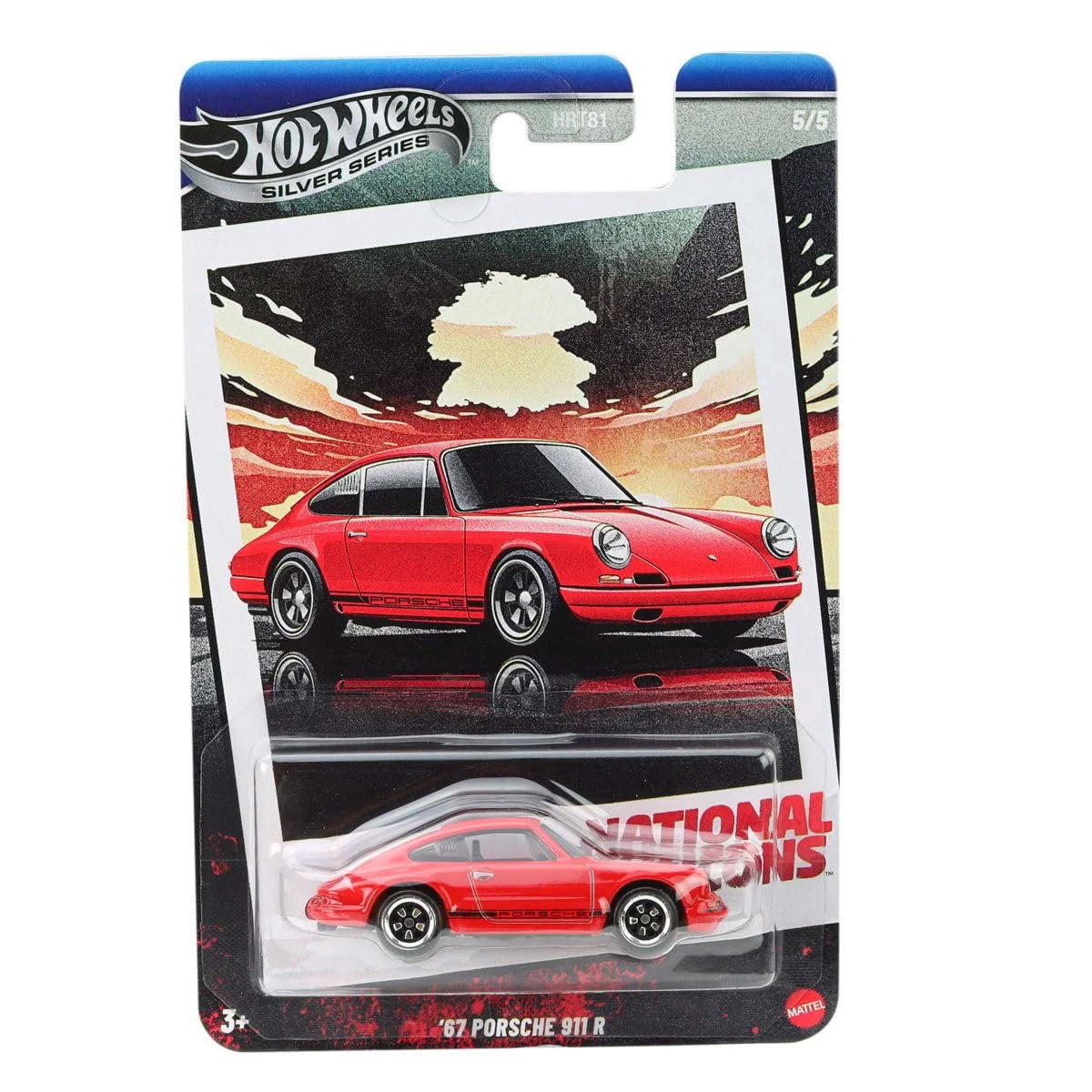 Hot Wheels National Icons Collection, Silver Series, Set of 5 Die-Cast Cars, Ford GT40, Jaguar E-Type, Fiat 500, Nissan Skyline GT-R, Porsche 911 R HRT81-956G