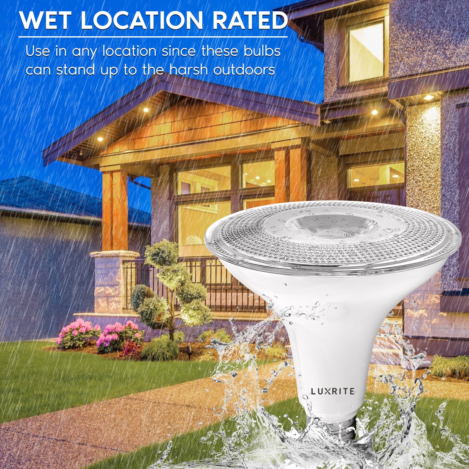 Luxrite 4-Pack LED PAR38 Flood Light Bulb 3000K Soft White 1250 Lumens 15W Dimmable Wet Rated E26 Base UL Listed
