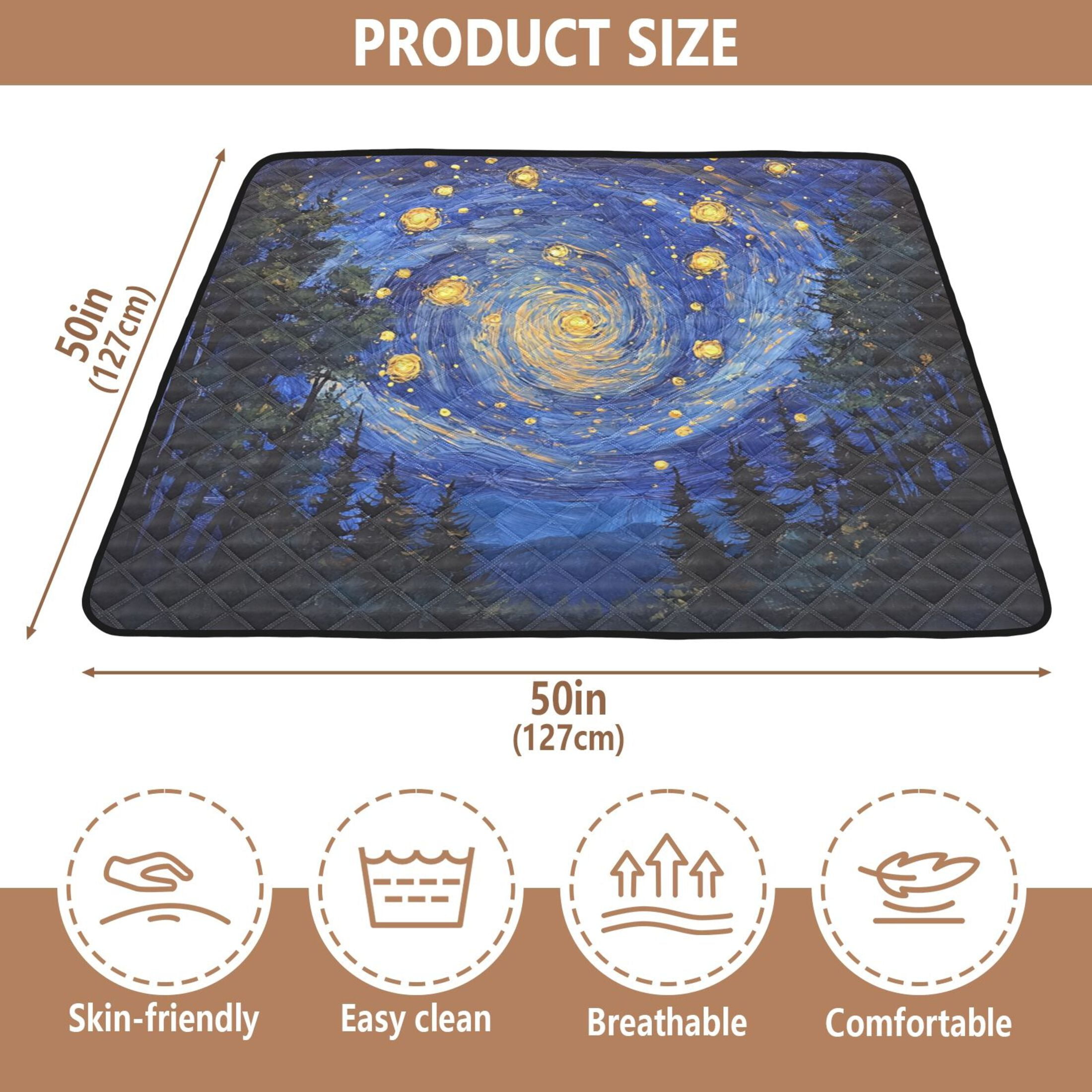 WOBOGO Starry Night Sky with Fireflies Baby Playmats Extra Large Waterproof Rollable Activity Pads for Toddlers 50×50inch