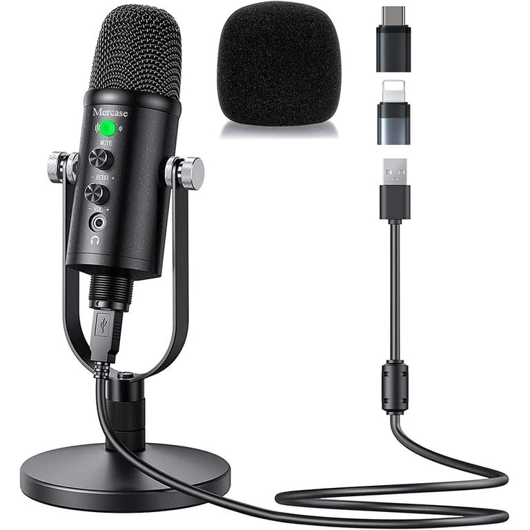 Mercase USB Condenser Microphone with Noise Cancelling and Reverb Mic Recording/Podcasting/Streaming/Gaming, PC/MAC/Ps4/iPhone/iPad/Android -