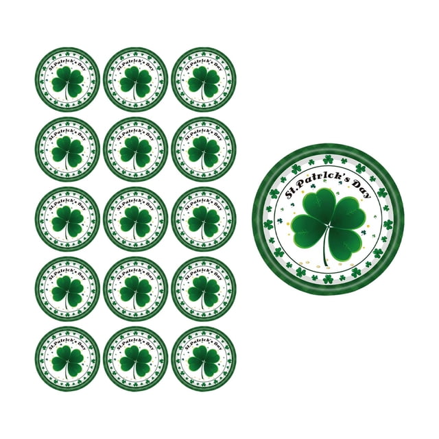 SIYTUAU 16-Piece St Patricks Day Themed Disposable Paper Plates Set 9-Inch Green Trefoil Design For Party Main Courses Paper Tableware B