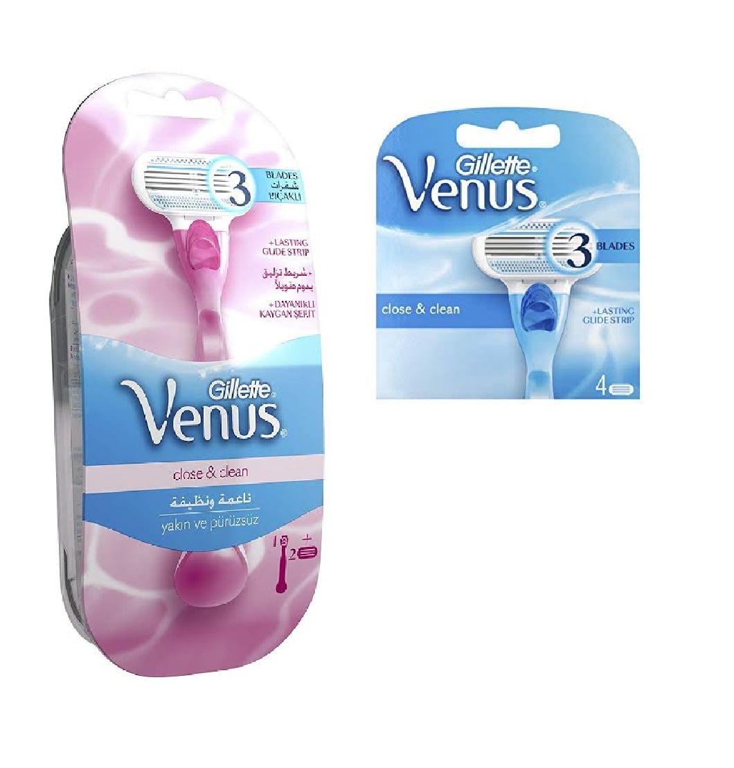 Gillette Venus Close & Clear Original Razor with 2 Refill Blades + 4