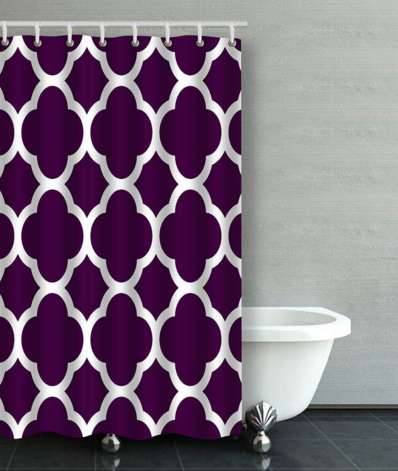 Bpbop Dark Purple And White Moroccan Quatrefoil Stripes Bathroom Shower Curtain 48x72 Inches Walmartcom Walmartcom