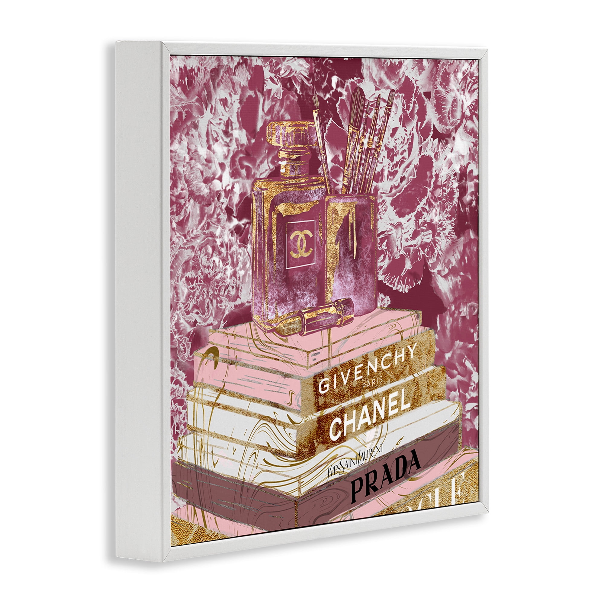Stupell Industries Pink Glam Designer Books Beauty & Fashion Painting White Framed Art Print Wall Art, 17 x 17
