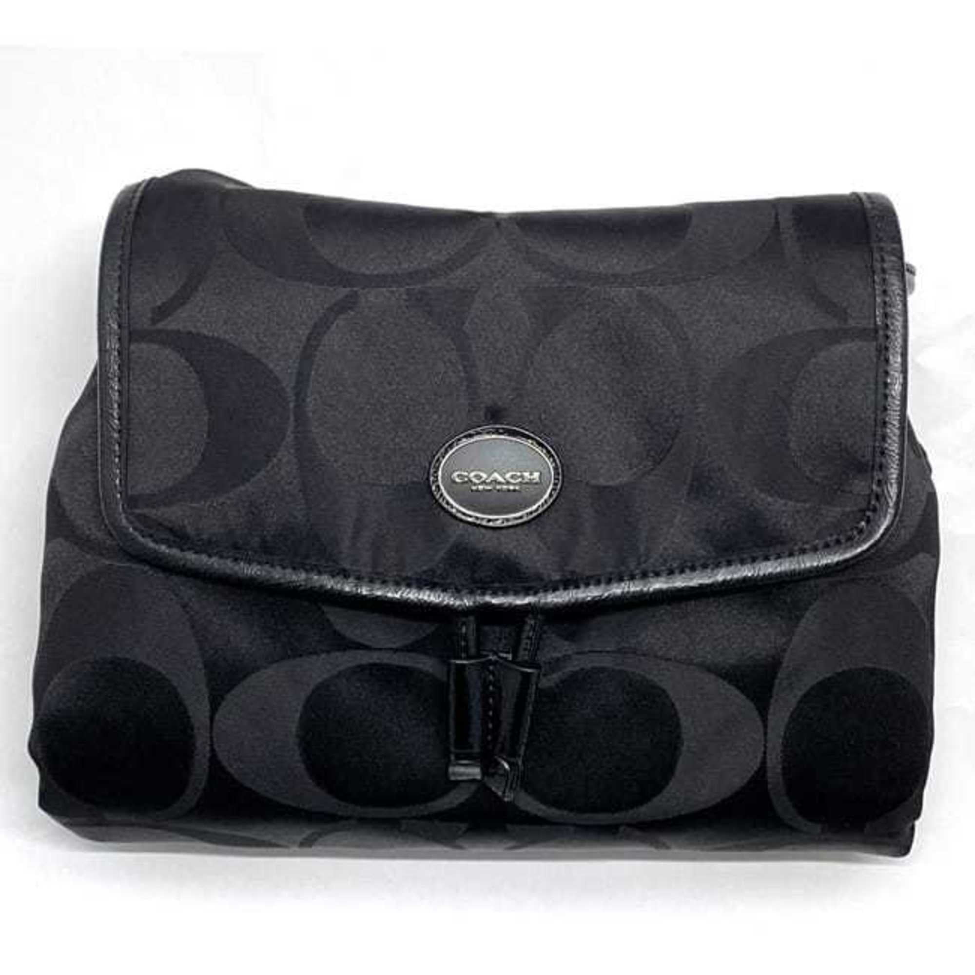 Coach Black Tonal Signature Nylon Backpack Drawstring Flap Bag F77350 Pre-Owned Coach Backpack ec-22300 Black Signature F77350  main image 3
