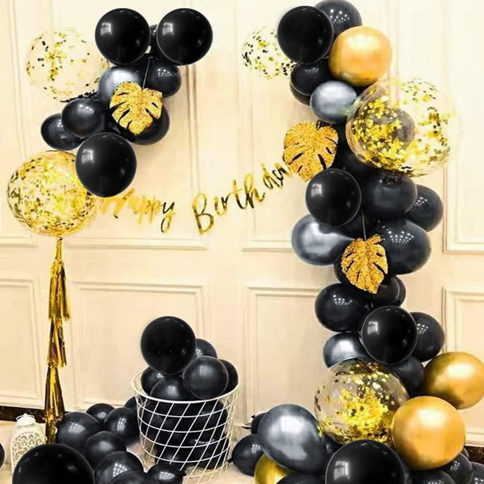 100 Pcs Black Balloon 12 inch, Black Latex Balloons for Birthday Party Baby Shower Wedding with 2 Ribbons