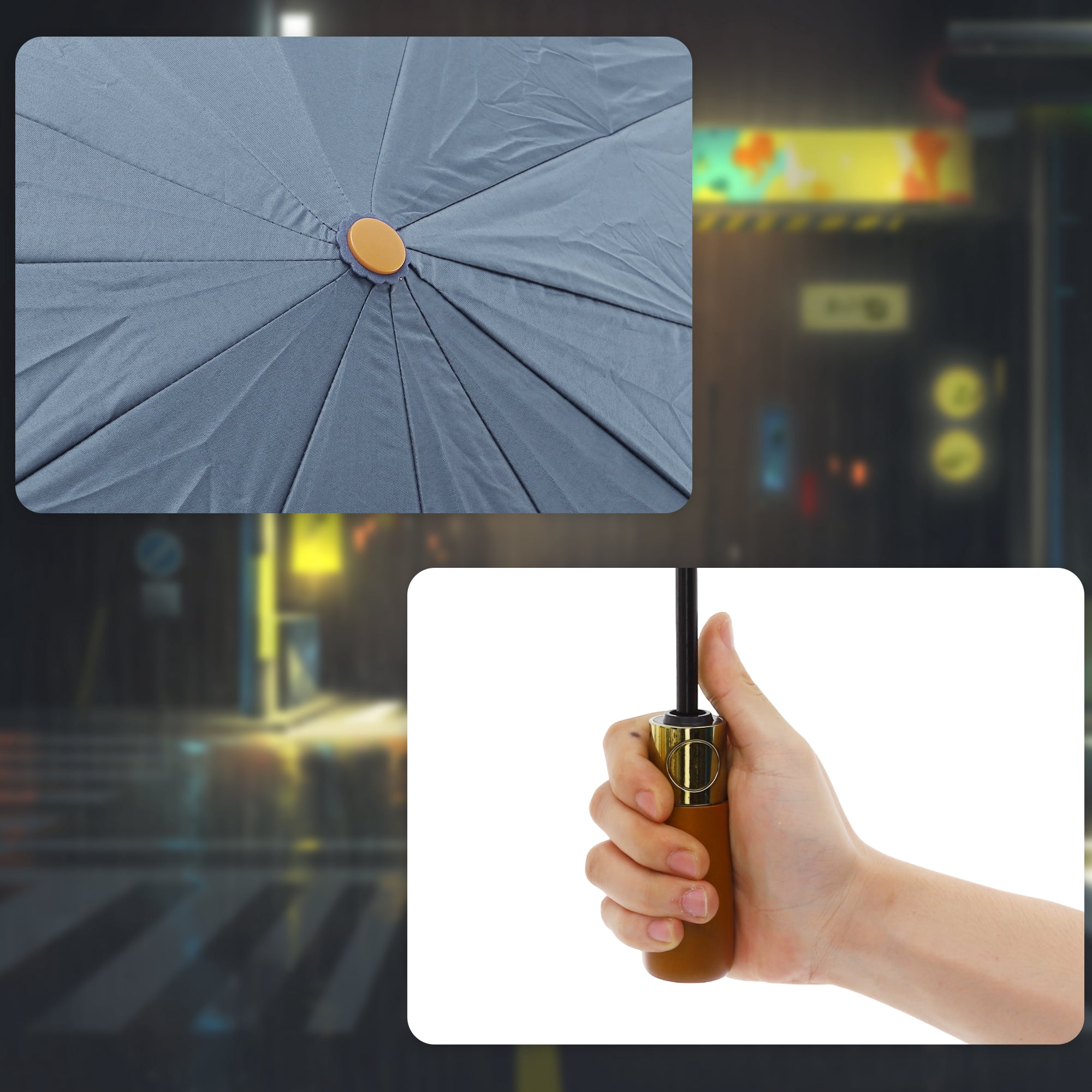Unique Bargains Collapsible Portable Windproof Folding Umbrella Light Blue