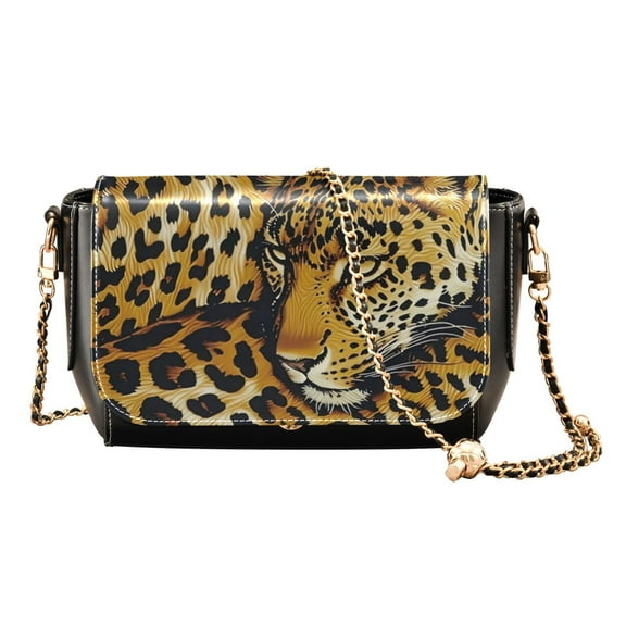 Leather Clamshell Crossbody Bag 10.4x5.5x3.7Inch Women's Crossbody Handbags Shoulder Purse Bank Card Bag Cash Bag Key Bag Yellow Leopard