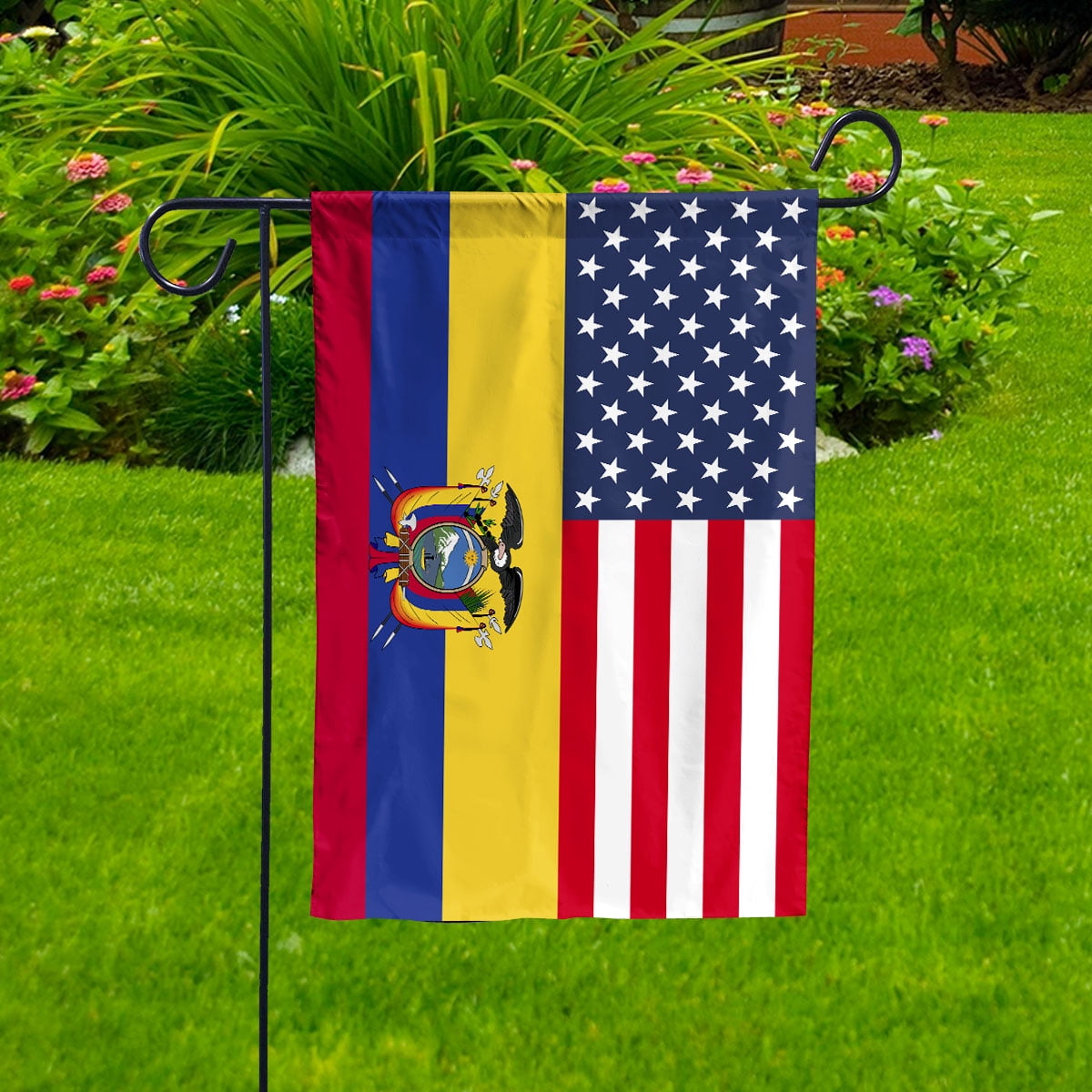 American Ecuador Flag Ecuadorian Friendship U.S.A Memorial Day Patriotic For Garden Flag, Double-Sided Decorative Outdoor Flag, Patriotic Polyester Yard Flag 12 x 18 in
