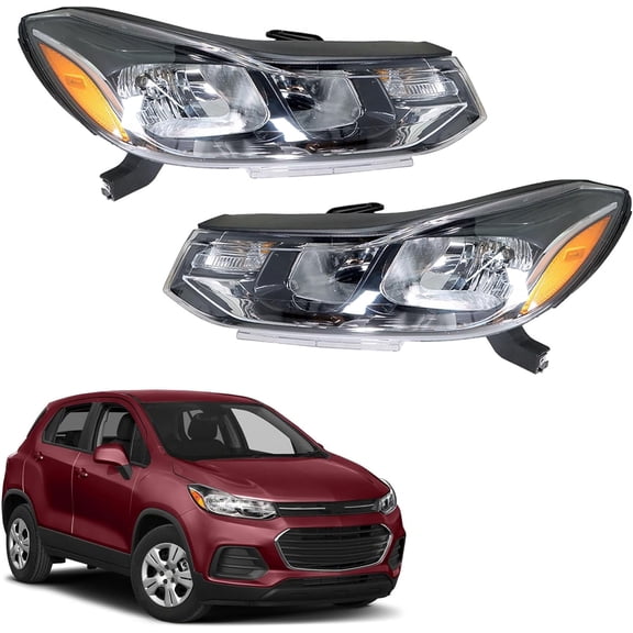 labwork 2-Pack Headlight Assembly Halogen Black Housing Headlamp Driver & Passenger Side Replacement for 2017-2019 TRAX