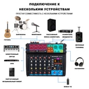 BOMGE 6 Channel dj powered audio sound mixer amplifier,100 W Stereo Speaker Home Audio Receiver effects, 48V phantom Power, USB, Bluetooth ,for home theater system, Karaoke, Streaming