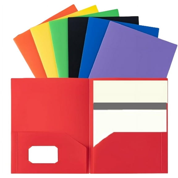 Tutuviw 6 Pack Pocket Folders with Labels Bulk Colorful Paper Folders Business Card Holder Letter Size Two Pocket for Office Supplies