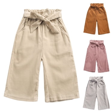 HVOBTTY Toddler Wide Leg Trousers, Fall 7/8th Pants for Girl, Kid Girls Casual Fashion Solid Color Corduroy Cropped Wide Leg Pants Khaki, 3-4 Years