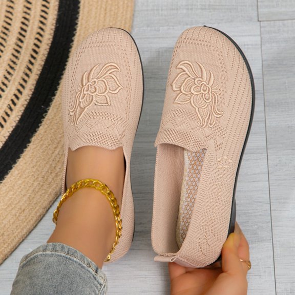 Purcolt Womens Floral Embroidery Mesh Loafers Comfort Casual Round Toe Slip On Boat Shoes Lightweight Soft Sole Flats Shoes for Walking Travel Vacation