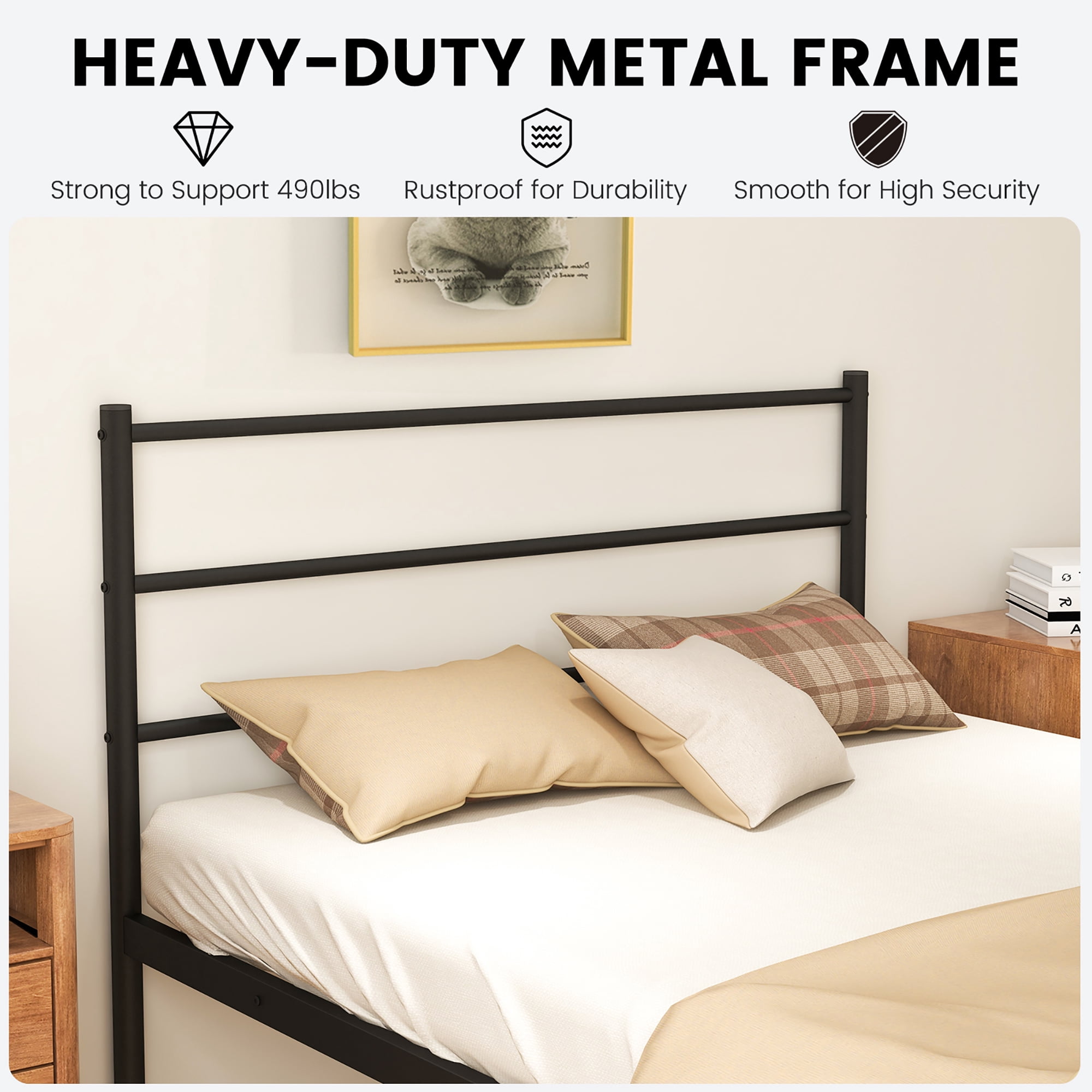 Costway Twin Metal Bed Frame Mattress Foundation No Box Spring Needed Black