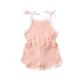 thumbnail image 6 of Baby Girls Summer Sleeveless Romper Ribbed Knit Solid Color Lace-up Jumpsuit, 6 of 9