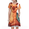 thumbnail image 1 of Saiise Robe d'Été en Tricot Douillet à Motif Lama pour Femmes, T-Shirt Décontracté à Manches Courtes, Robe Soleil Fleurie, Couvre-Maillot de Plage avec Poches, 1 of 6