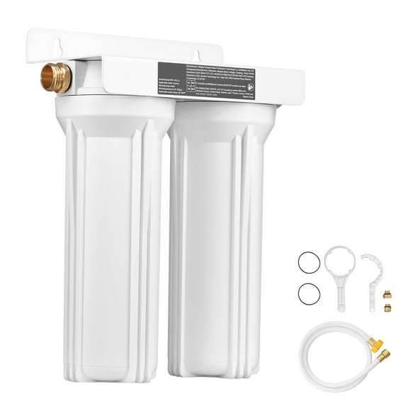KFFKFF RV Water Filtration System, 2-Cartridge Water Filter System for Campers, Remove Sediments, Chlorine, Bad Tastes, Odors, and Most Contaminants