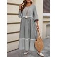 thumbnail image 2 of Black And White Striped Boho Maxi Dress With Lace Trim And 3/4 Sleeves, 2 of 30