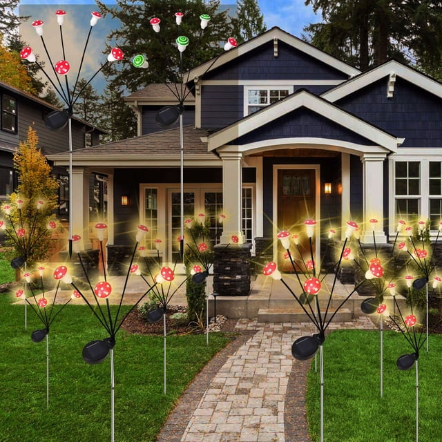Xihbxyly Lámpara Solar para Jardín, Diseño de Luciérnaga de 6 Cabezas, Se Mece con El Viento, Luces Blancas Cálidas y Multicolor, Ip65 Resistente Al Agua, Decoración para Jardín y Patio, No Requiere
