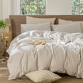 thumbnail image 7 of MooMee Striped Duvet Cover Set Twin 100% Washed Cotton Linen Like Textured Breathable 2-Piece (Tannish Linen Grey& White Classic Stripes, 68"x90"), 7 of 7