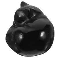 UPOUART Polished Black Crystal Cat Figurine in Sleeping Pose, Small Carved Desk Ornament Decoration