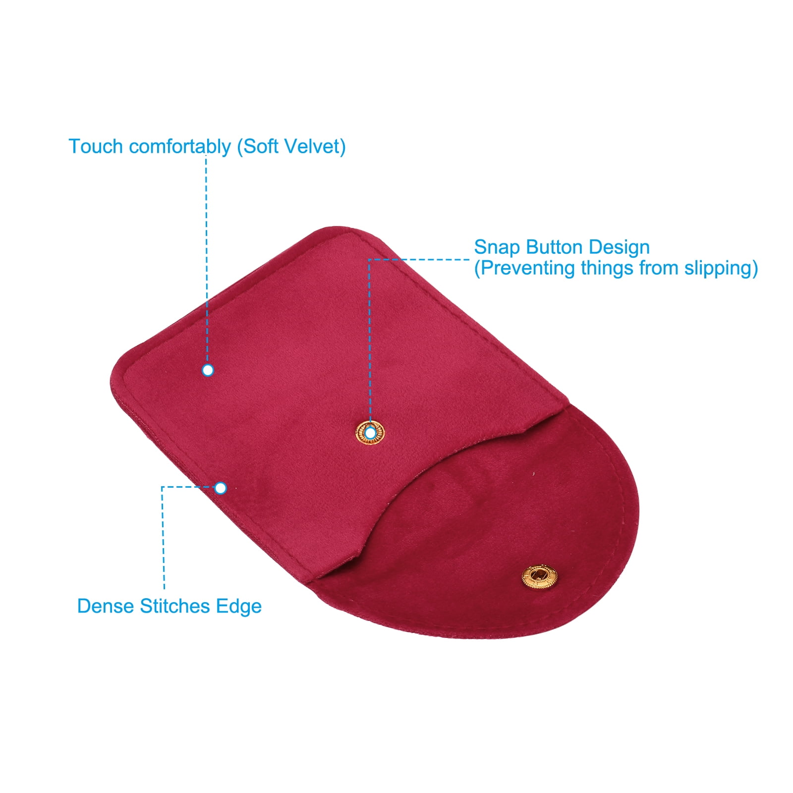 Unique Bargains Velvet Pouches with Snap Button for Jewelry Red 3.94" x 3.94"