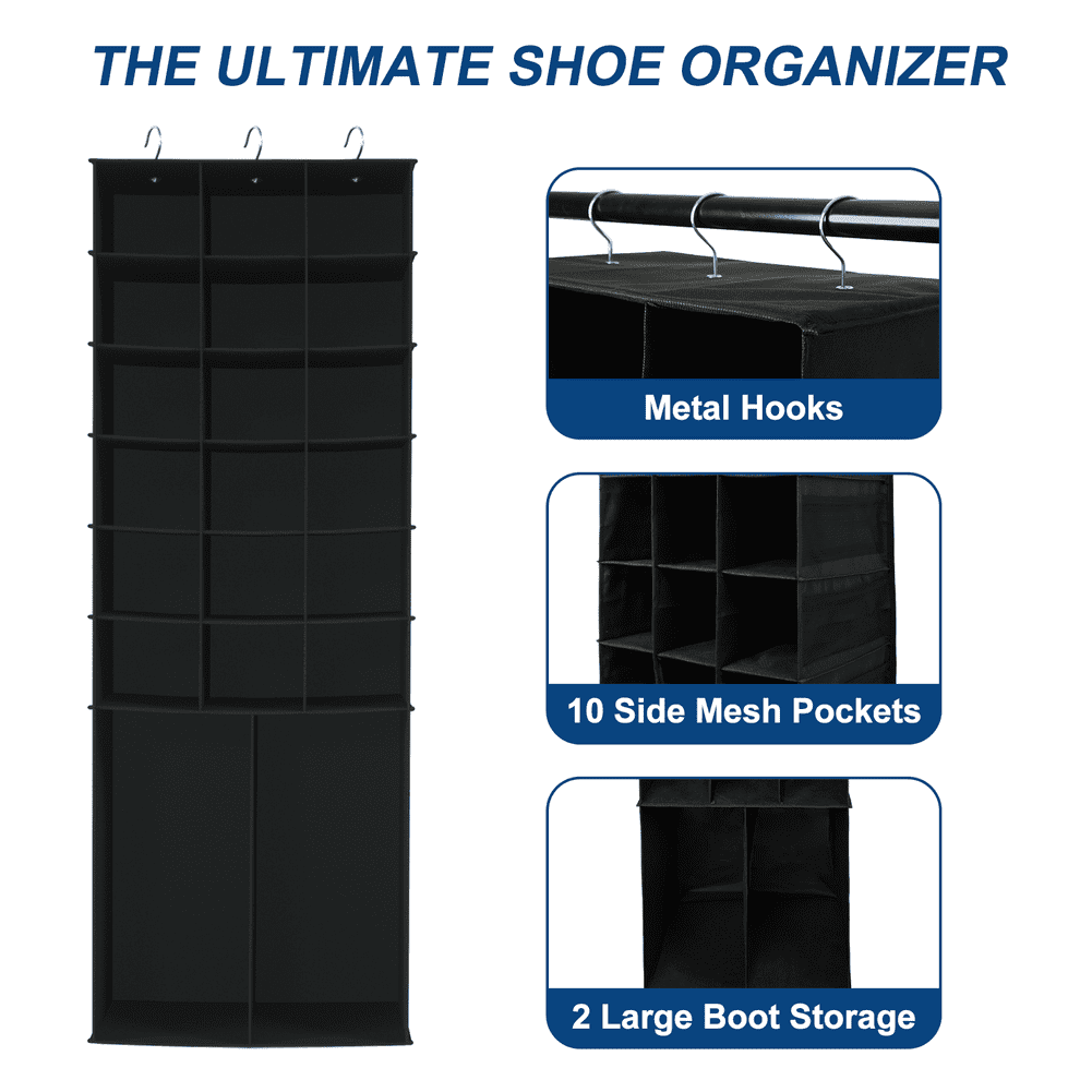Hanging Shoe Rack Shoe Shelf Shoe Storage Organizer with Mesh Pockets, 20 Section Closet Organizer Taller Shoes Boots Organizer
