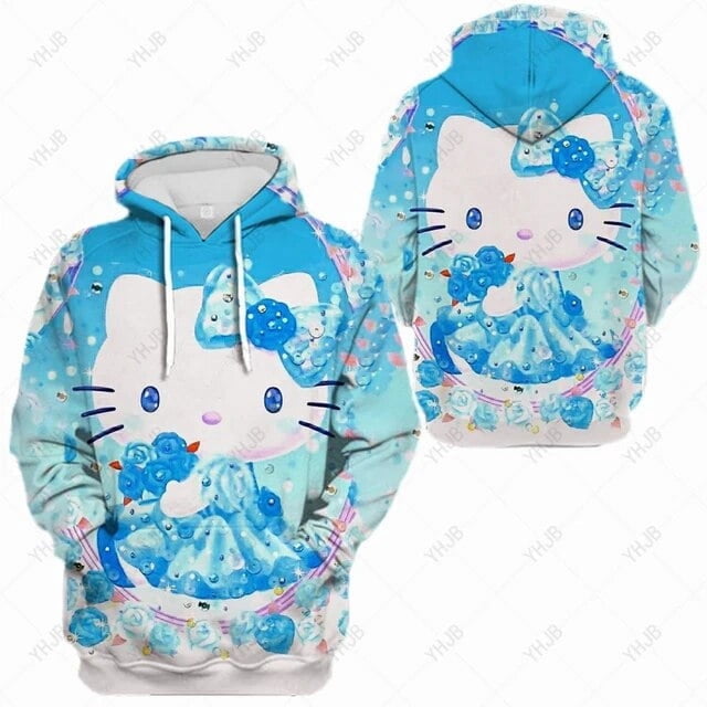 Nouveau Chandail en Molleton HelloKitty Mignon pour Femmes Imprimé Couple Chandail à Capuchon Harajuku Veste Mode Printemps et Automne
